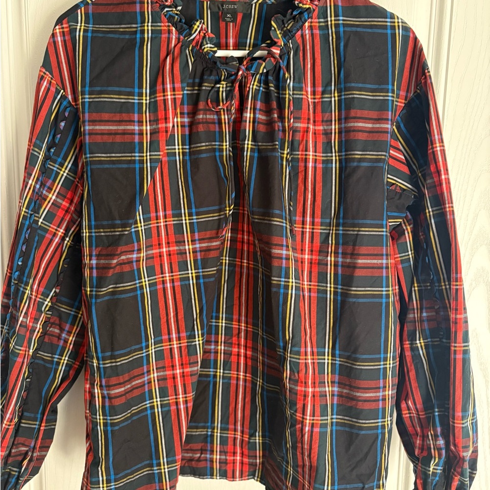 J Crew Plaid Long Sleeve Top